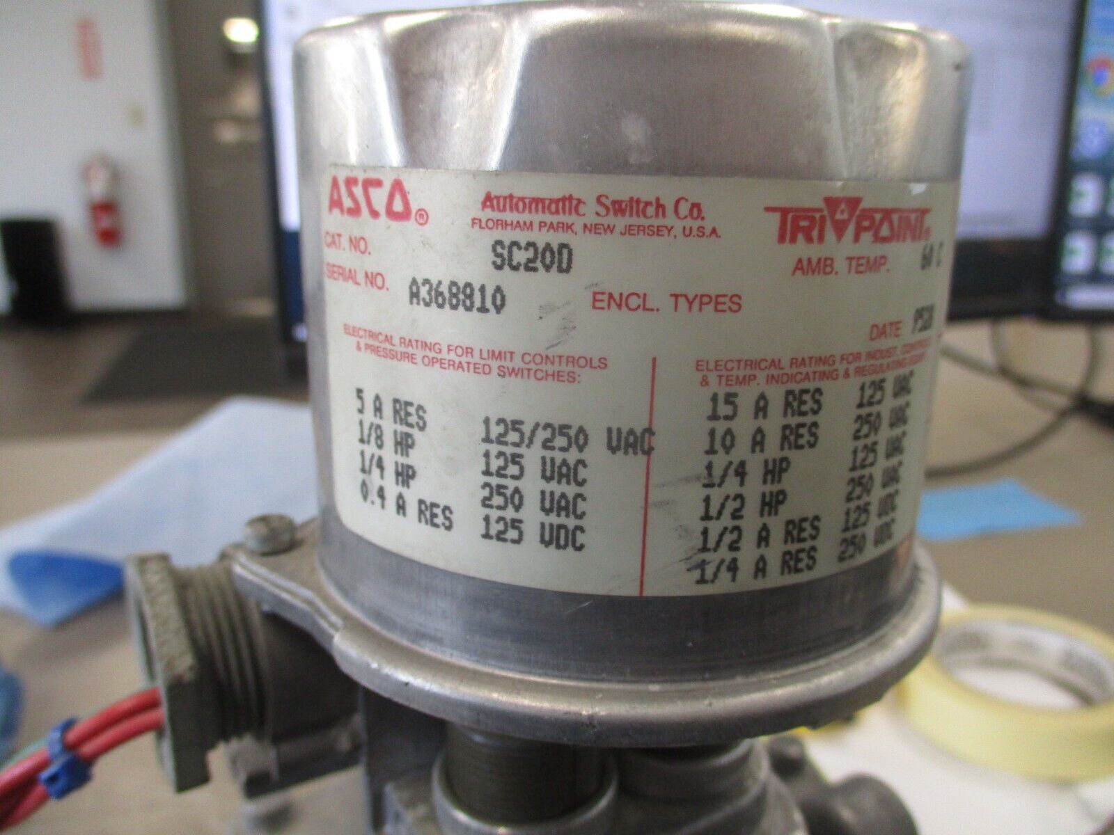 ASCO Tri Point Pressure Switch W/Level Control SC20D/TB0511 Flow: 1-1.5 S.C.F.H.