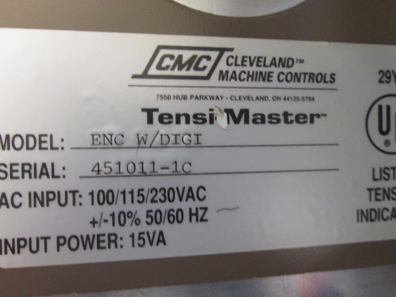 Cleveland-Kidder Tensi-Master ENC W/DIGI Inputs: 100/115/230VAC 15VA Used