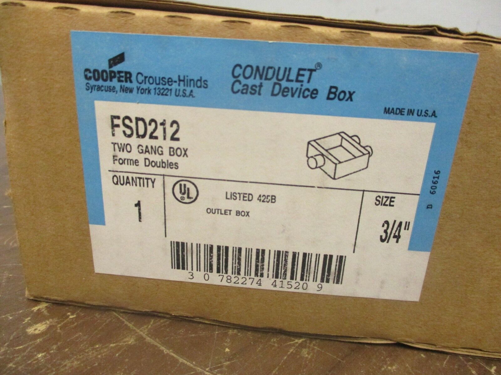 Cooper Crouse-Hinds Condulet Two-Gang Outlet Box FSD212 Size: 3/4" New Surplus