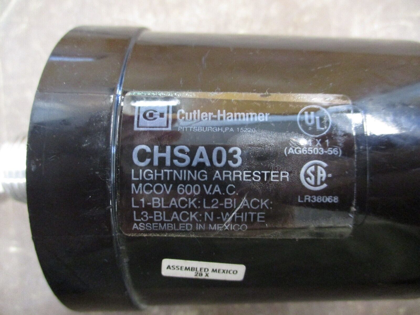 Cutler-Hammer Lightning Arrester CHSA03 MCOV 600VAC Used