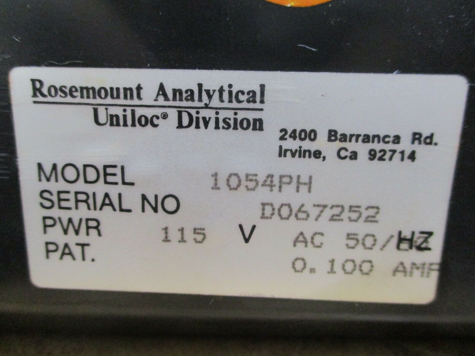Rosemount Analytical Uniloc pH Analyzer 1054PH 115V 50/60Hz 0.100A Used