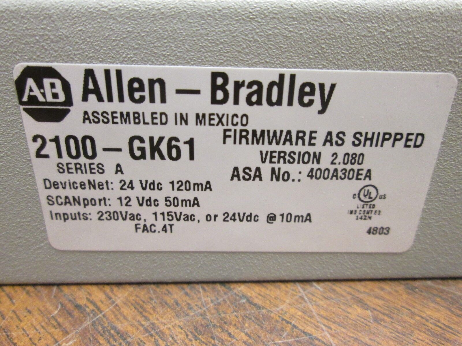 Allen-Bradley DeviceNet Comm Module 2100-GK61 FRN: 2.080 Series A Used