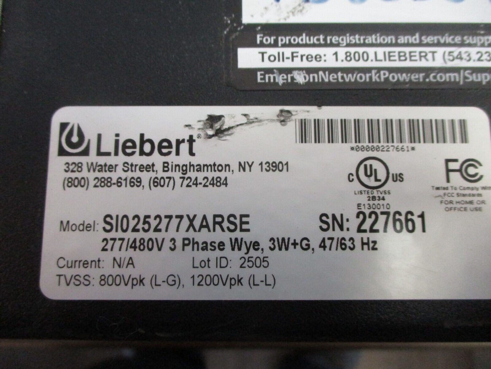Liebert Interceptor Surge Suppressor SI025277XARSE 277/480V 3Ph 3W+G 47/63Hz