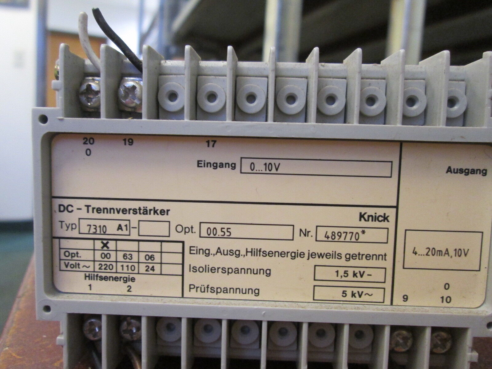 Knick DC Trennverstarker/Amplifier 7310A1 220V Output: 4-20mA 10V Used