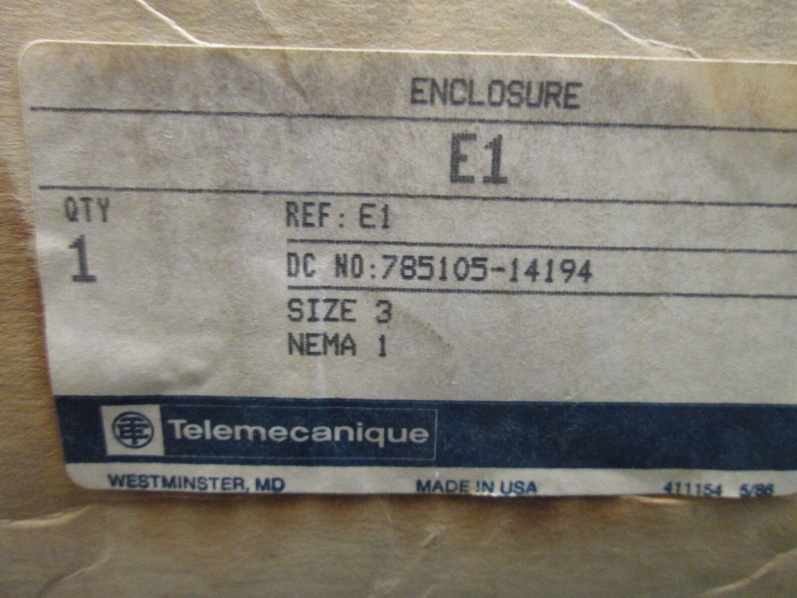 Telemecanique Enclosure E1 Nema 1 Enclosure 21-3/4x11x6" New Surplus