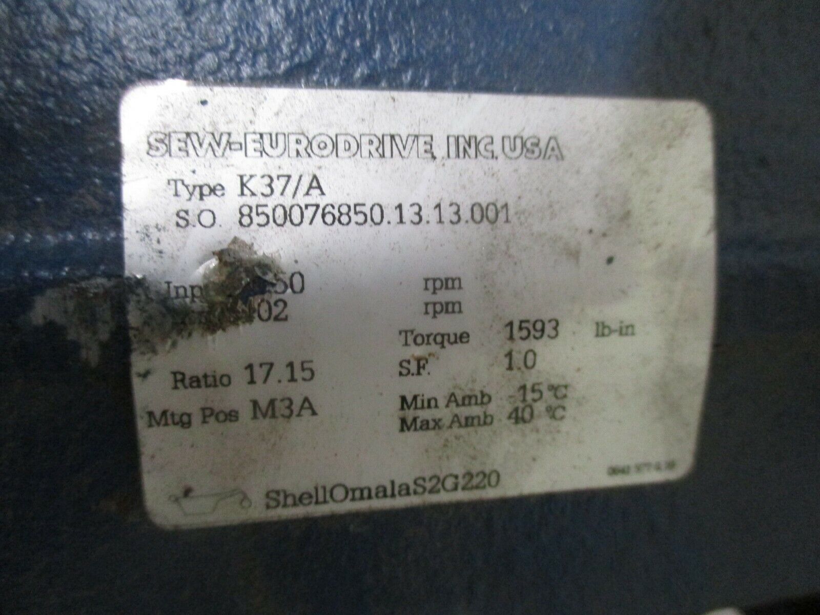 Sew-Eurodrive Gearmotor K97DT80N4BM61HRZ-KS 1700RPM Ratio 17.15:1 Used