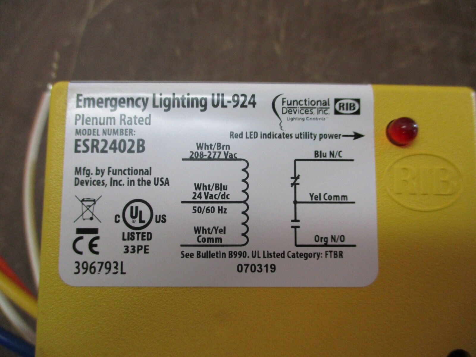 Functional Devices, Inc. RIB Emergency Lighting Relay ESR2402B 24V AC/DC UL924