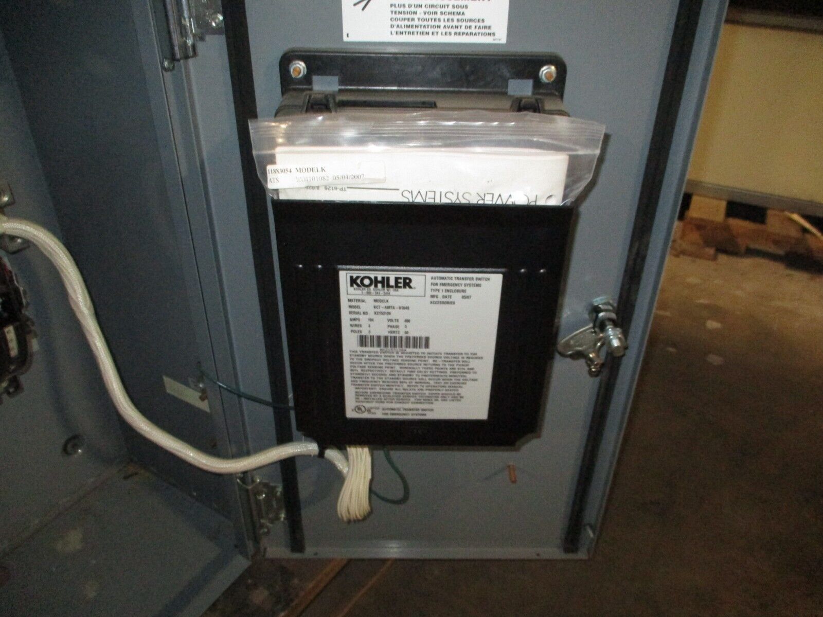 Kohler Automatic Transfer Switch KCT-AMTA-0104S 104A 480V 3Ph 4W 3P 60Hz Used