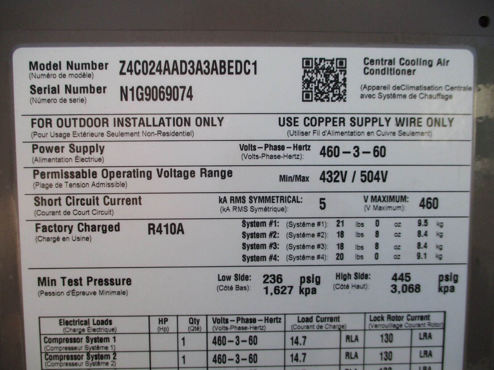 York Millennium Rooftop Unit Z4C024AAD3A3ABEDC1 40 Tons No Heat 460V 3Ph Used