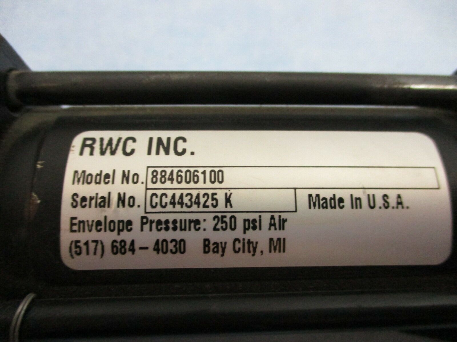 RWC Air Cylinder 884606100 250 PSI Used