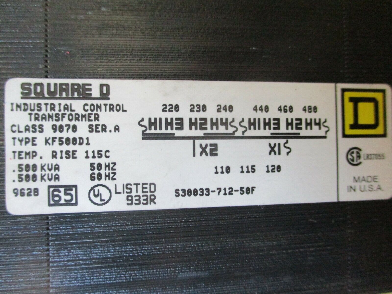 Square D Control Transformer 9070 KF500D1 Ser. A 0.500KVA Used