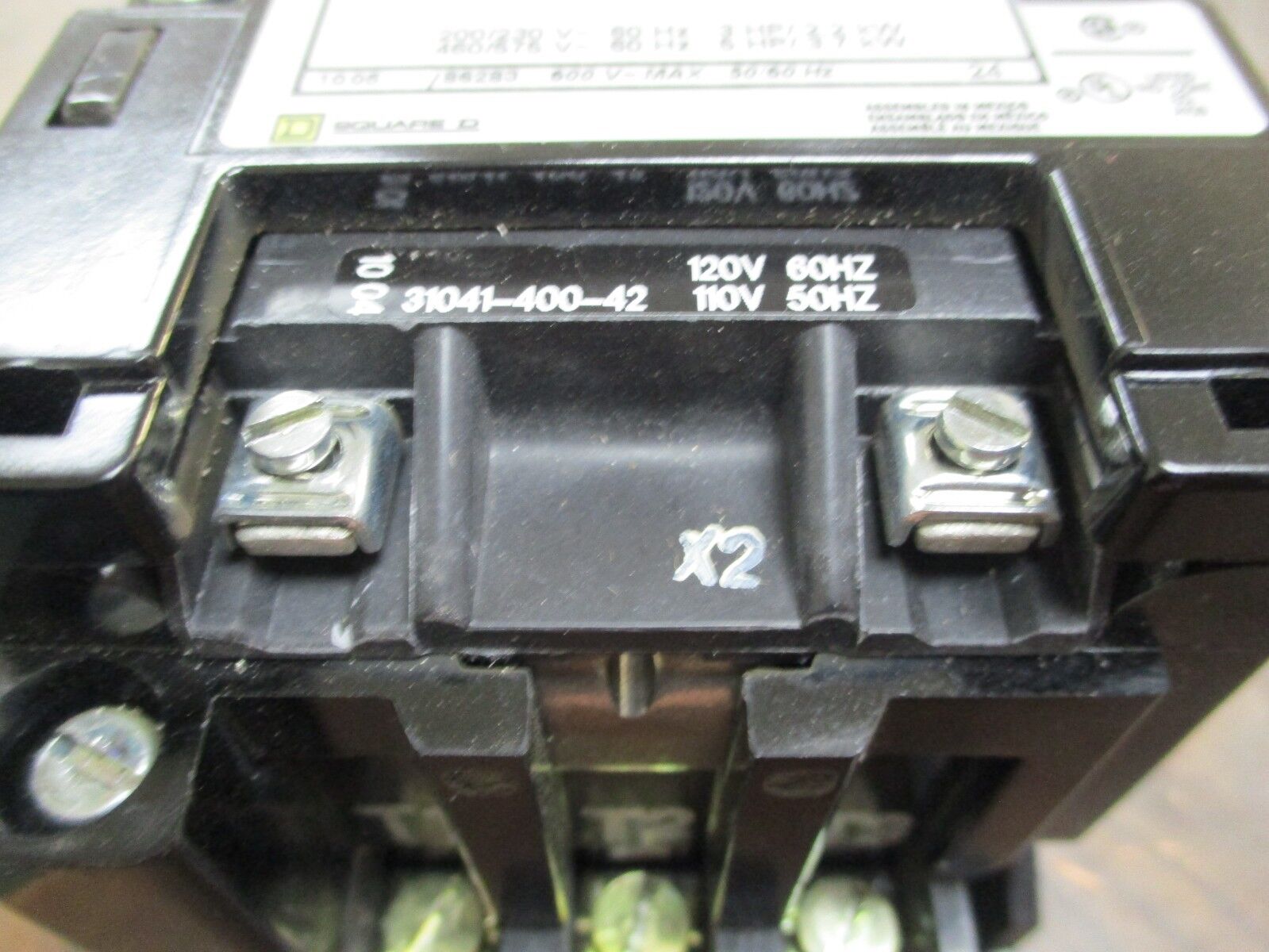 Square D Size 0 Contactor 8502SB02S 120V Coil 5HP 600V 50/60Hz Used