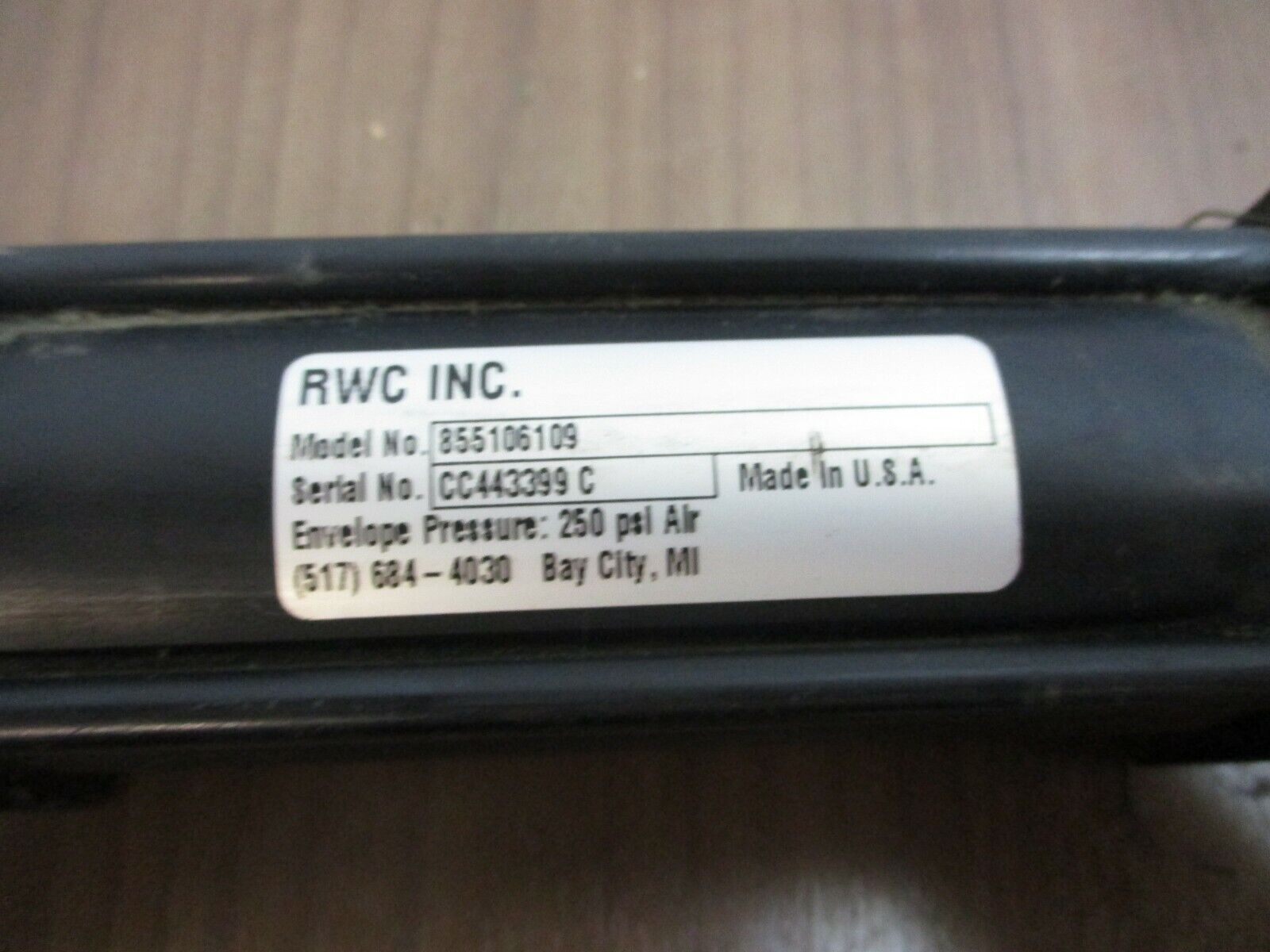 RWC Air Cylinder 855106109 250 PSI Used