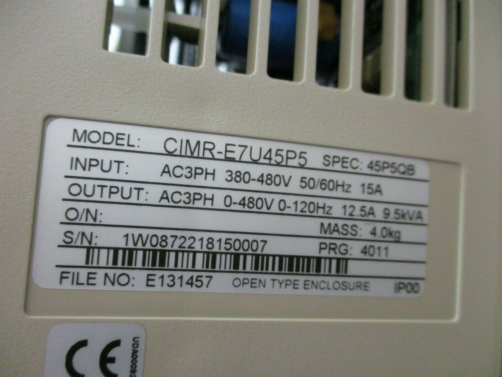 Yaskawa E7 AC Drive w/ Bypass Control CIMR-E7U45P5 7.5HP 3ph *No Cover* Used