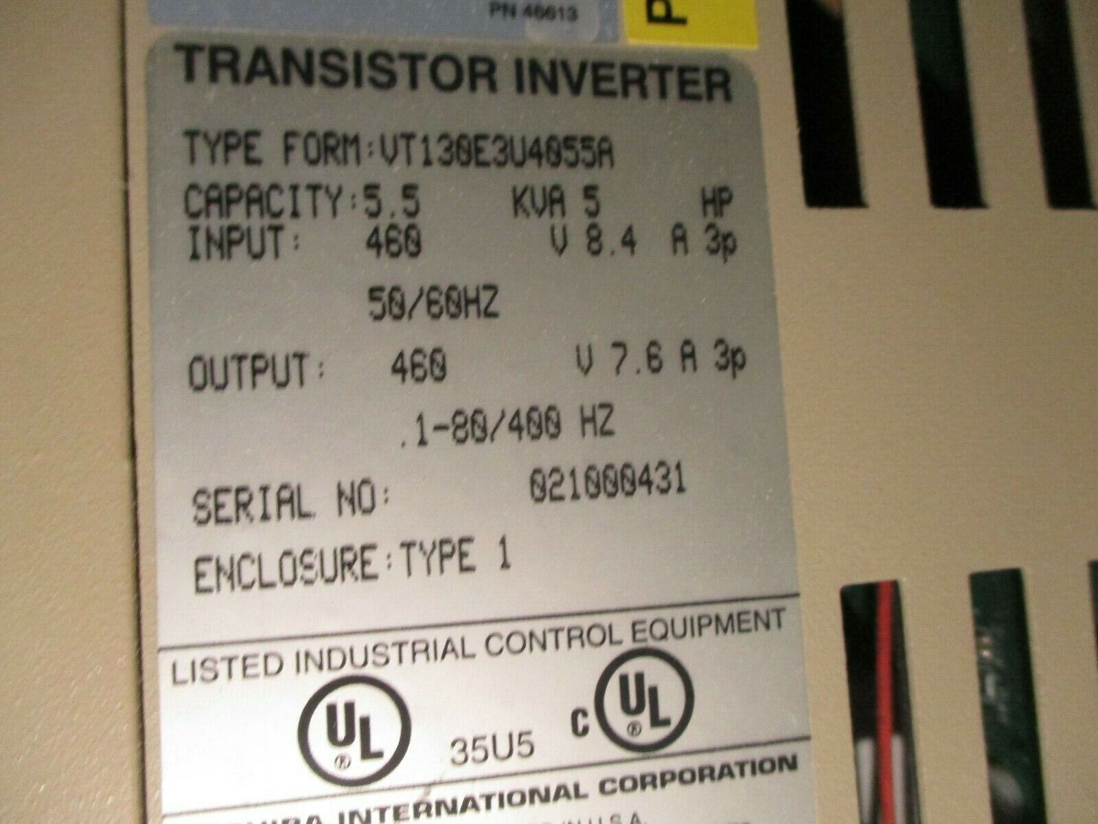 Toshiba E3 AC Drive w/ Disconnect VT130E3U4055A 5HP 3Ph Used