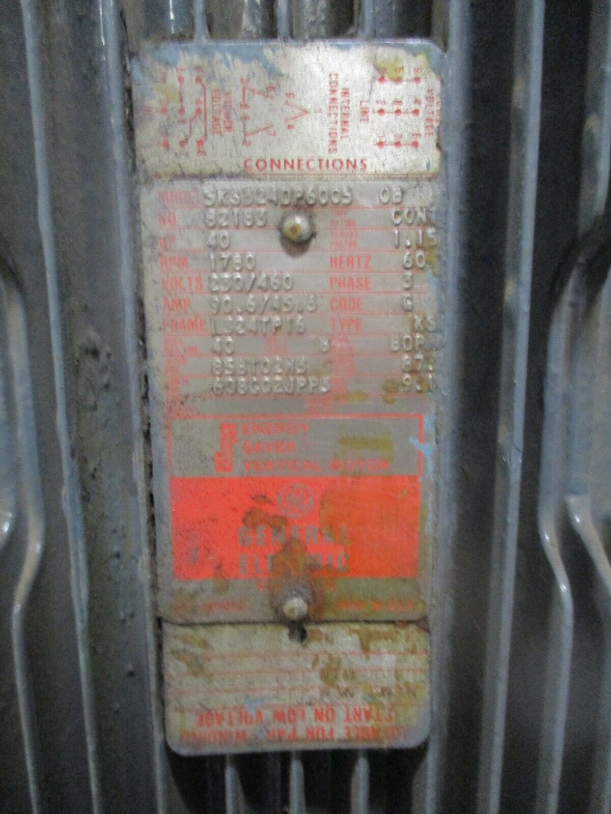 GE Vertical Mount Hollow Shaft Non-Reversing AC Motor 5KS324DP6005 OB 40HP Used