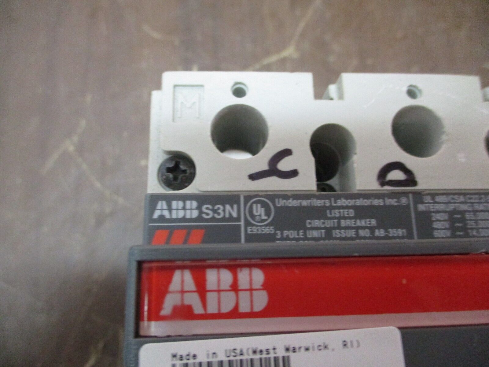 ABB Sace S3 Circuit Breaker S3N 60A 600V 3P w/ Mounting Bracket Used