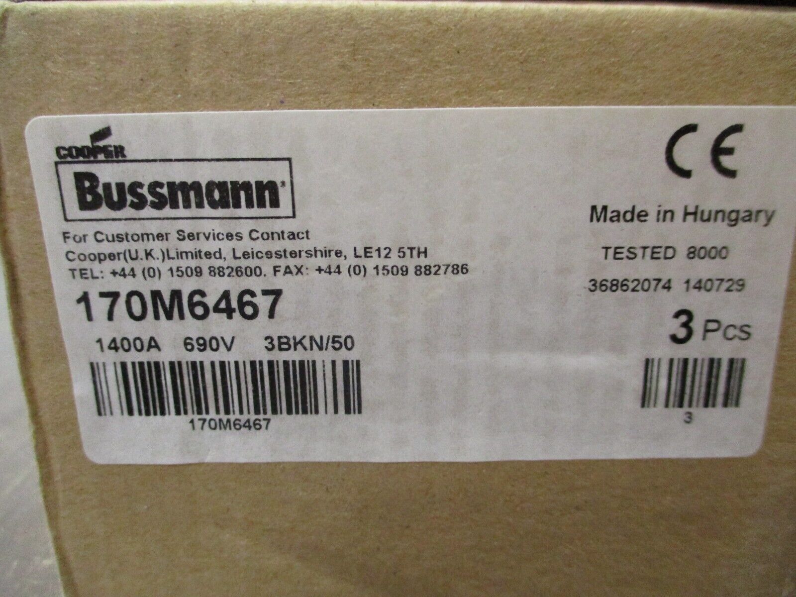 Cooper Bussmann Fuse 170M6467 1400A 690V *Box of 3* New Surplus