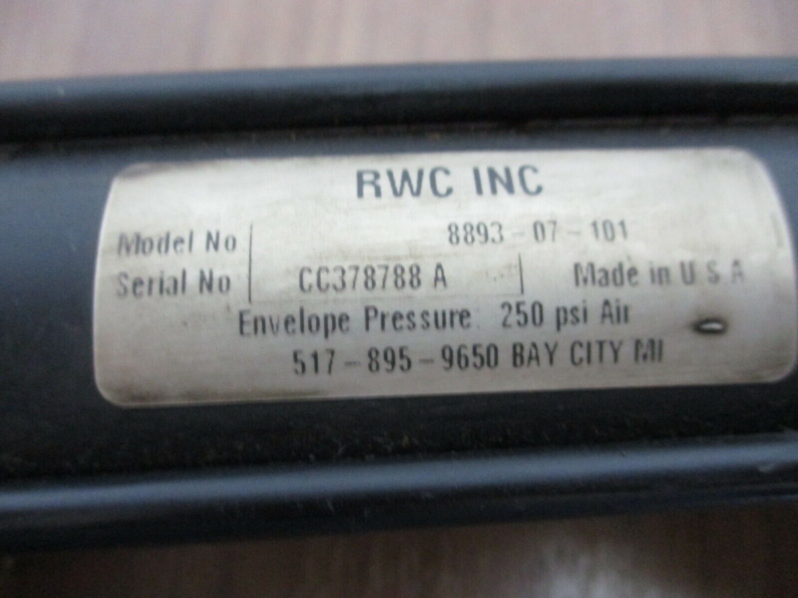RWC Air Cylinder 8893-07-101 250 PSI Used
