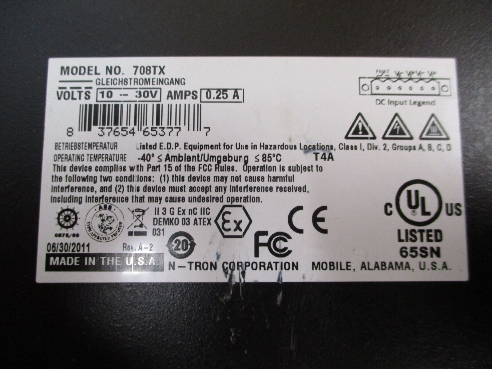 N-Tron Managed Ethernet Switch 708TX 10-30V 0.25A 8-Port Used