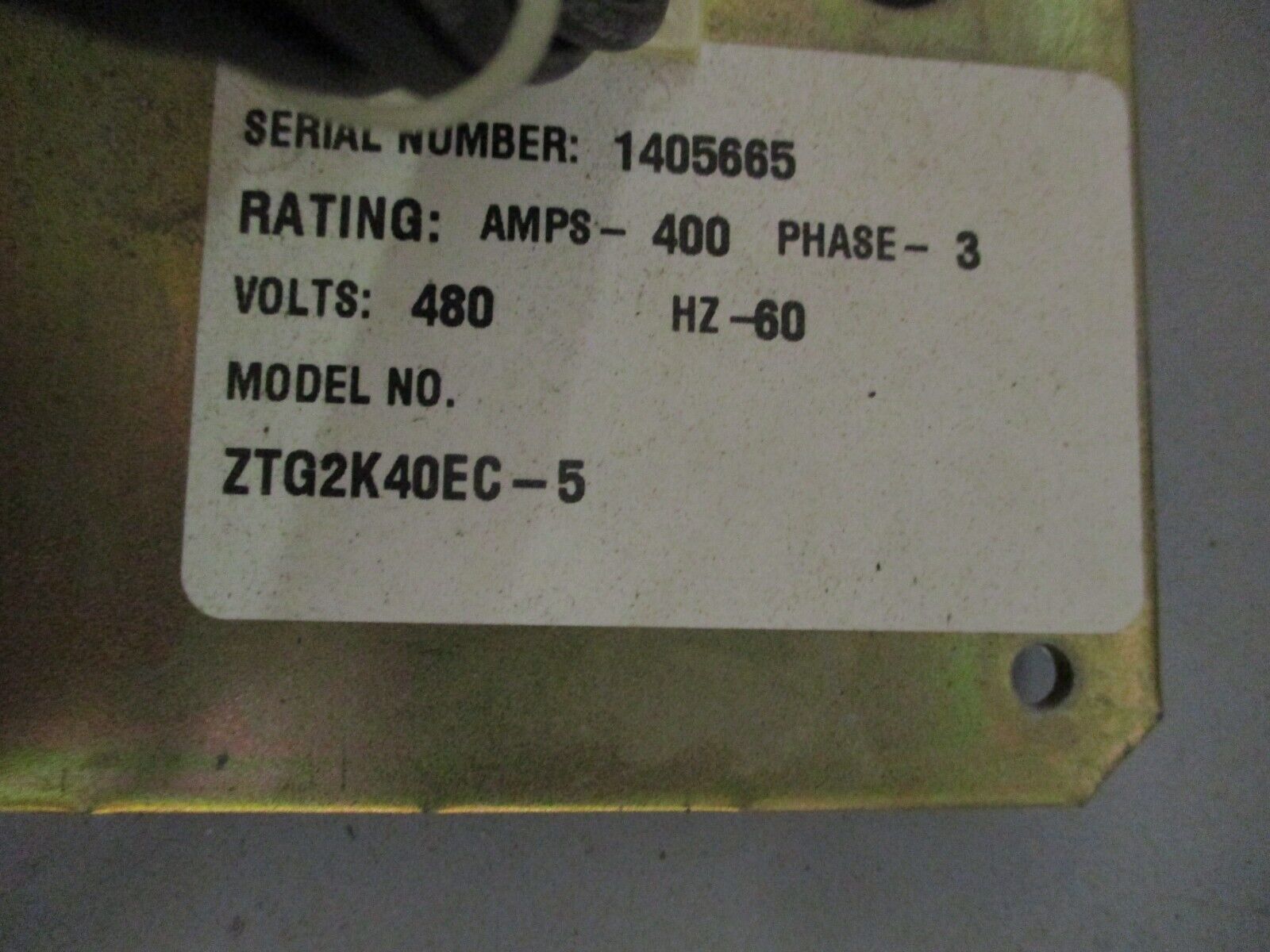 GE Zenith MX100 Automatic Transfer Switch ZTG2K40EC-5 400A 480V 3Ph 60Hz Used