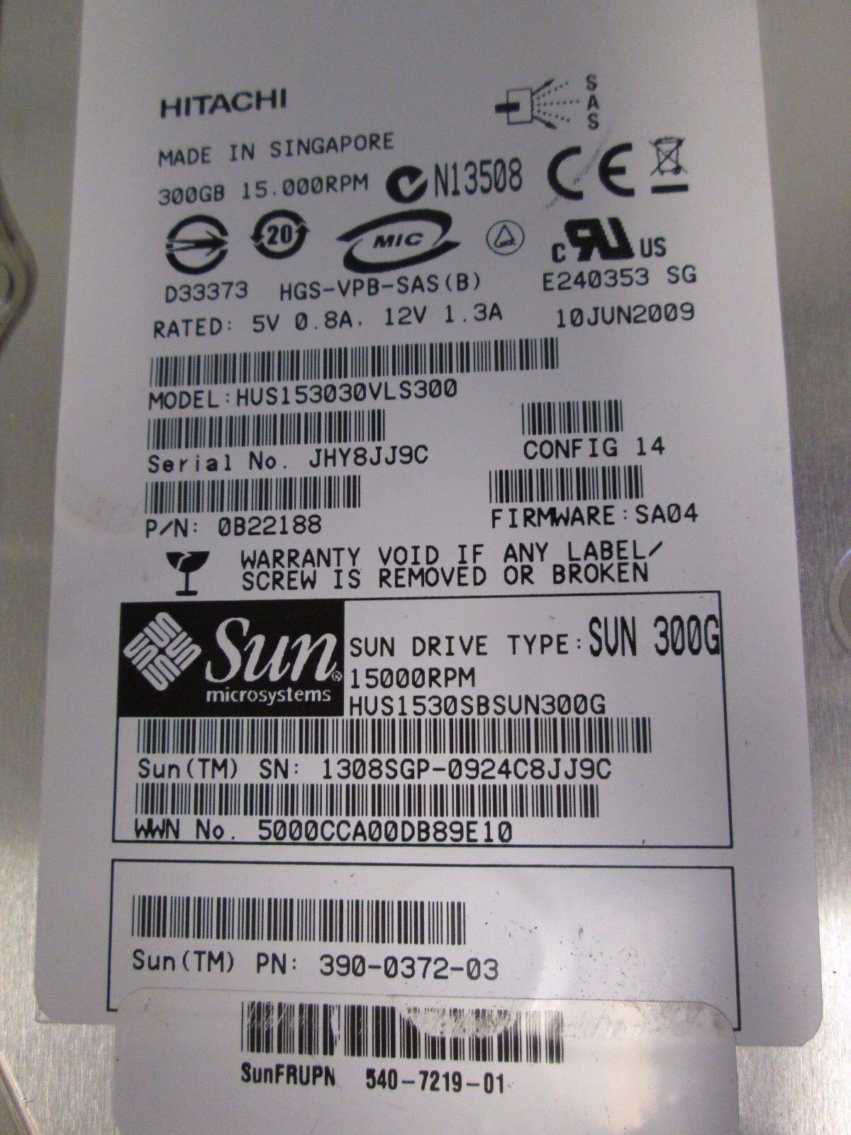Sun Microsystems Hard Drive SUN 300G HUS1530SBSUN300G 300GB 15K RPM SAS Used