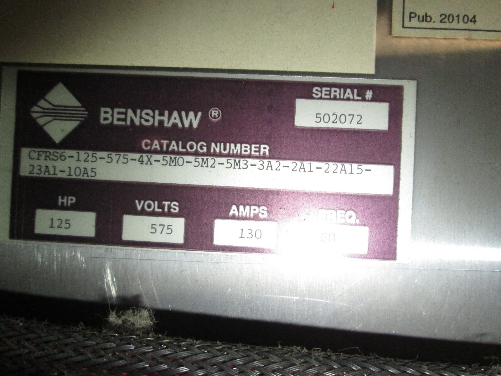 Benshaw 4X AC Drive CFRS6 125HP 575V Stainless Steel Enclosure nema 4x Used