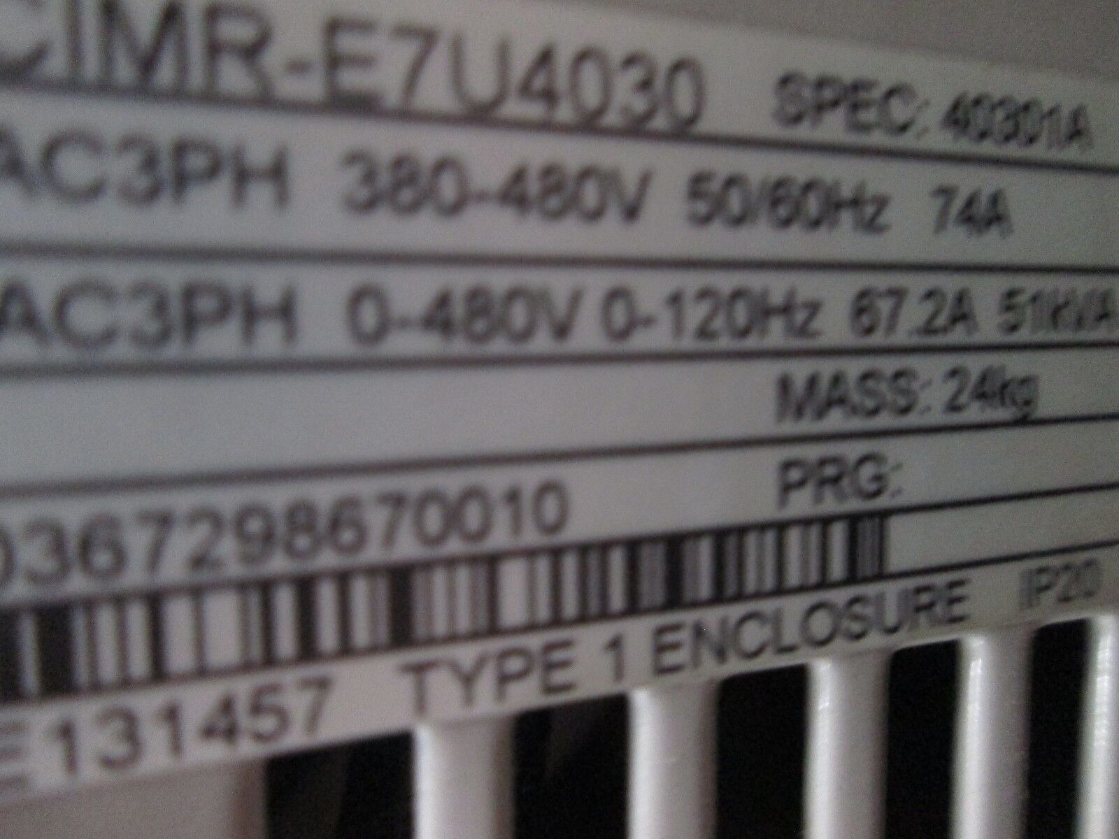 Yaskawa E7 AC Drive CIMR-E7U4030 50HP 3Ph In: 380-480V Out: 0-480V 67.2A Used