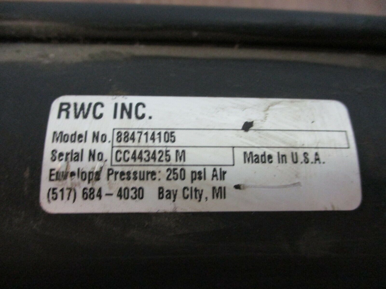 RWC Air Cylinder 884714105 250 PSI Used