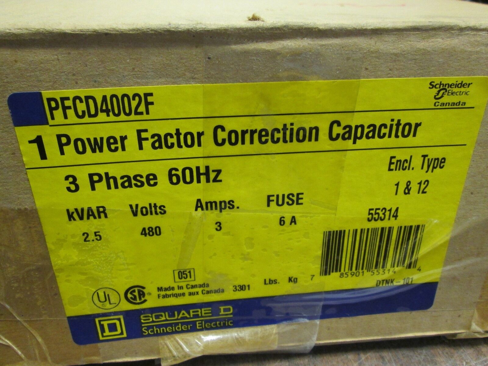 Square D Capacitor PFCD4002F 2.5kvar 480V 3Ph New Surplus
