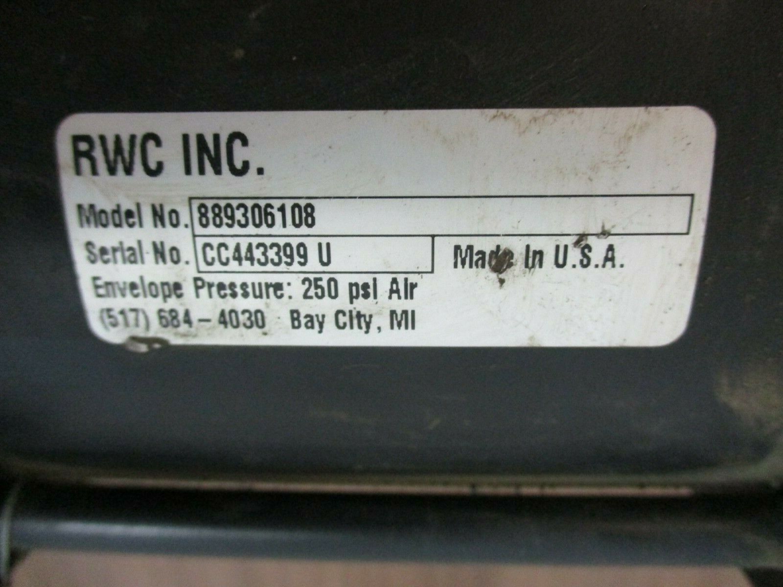 RWC Air Cylinder 889306108 250 PSI Used