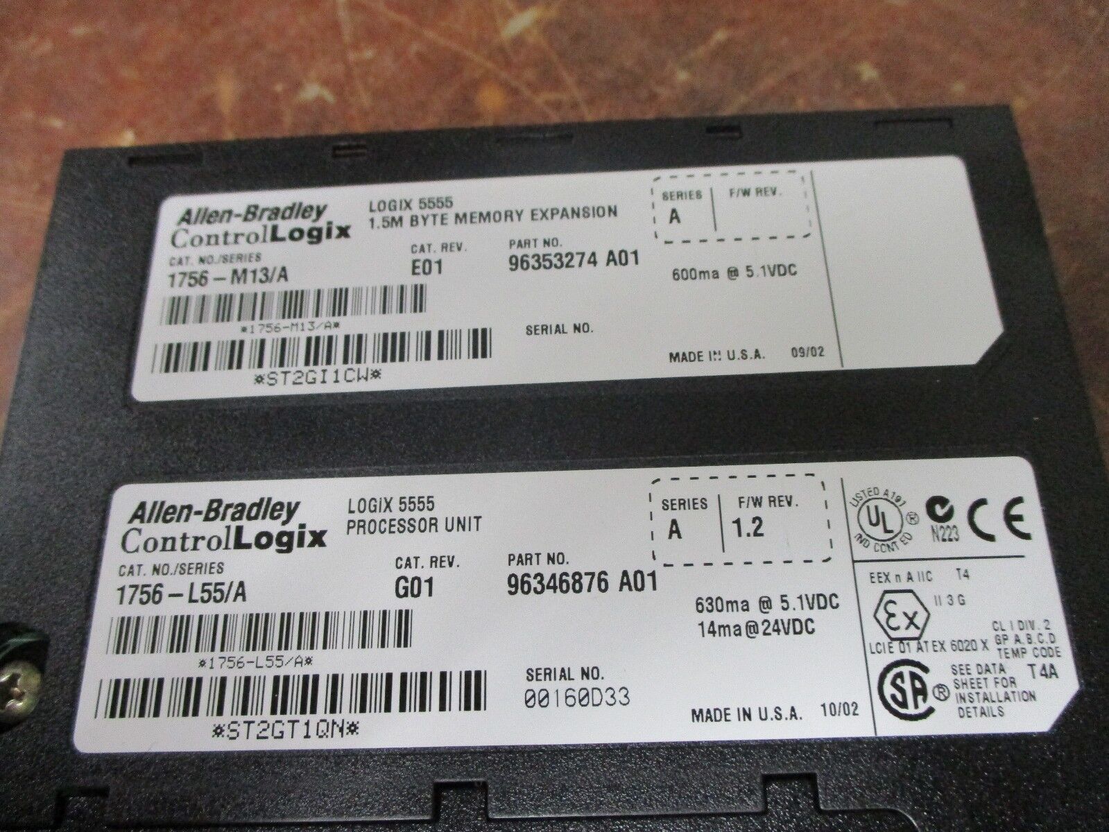 Allen-Bradley Logix 5555 Processor Unit & Memory Expansion 1756-M13/A 1756-L55/A