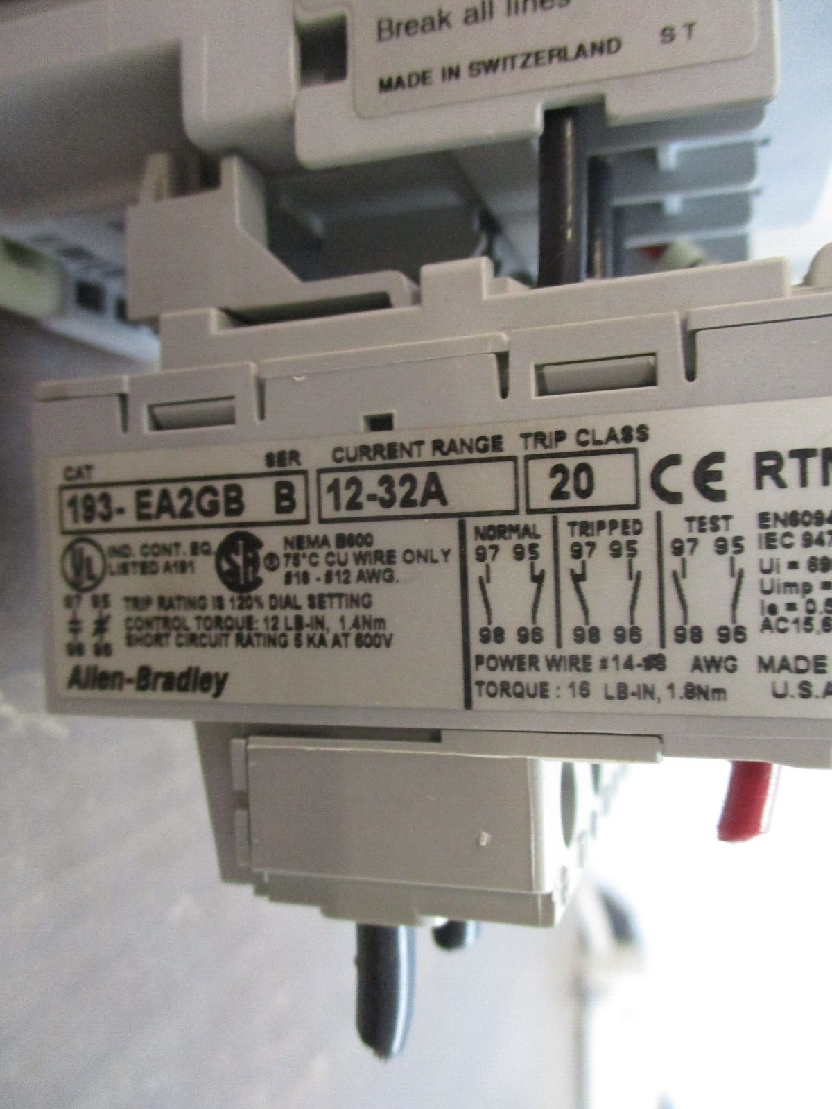 Allen-Bradley Starter 100-C23*10/193-EA2GB 120V Coil Trip: 12-32A 600V Used