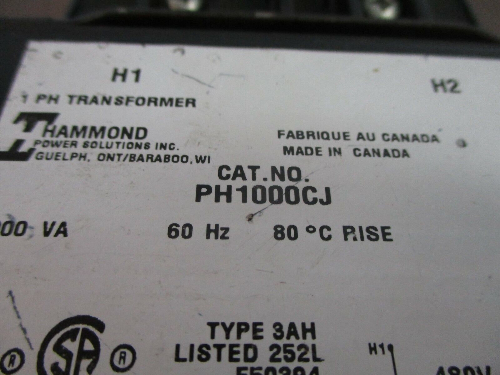 Hammond Transformer PH1000CJ 1000VA Pri: 480V Sec: 120V 60Hz Used