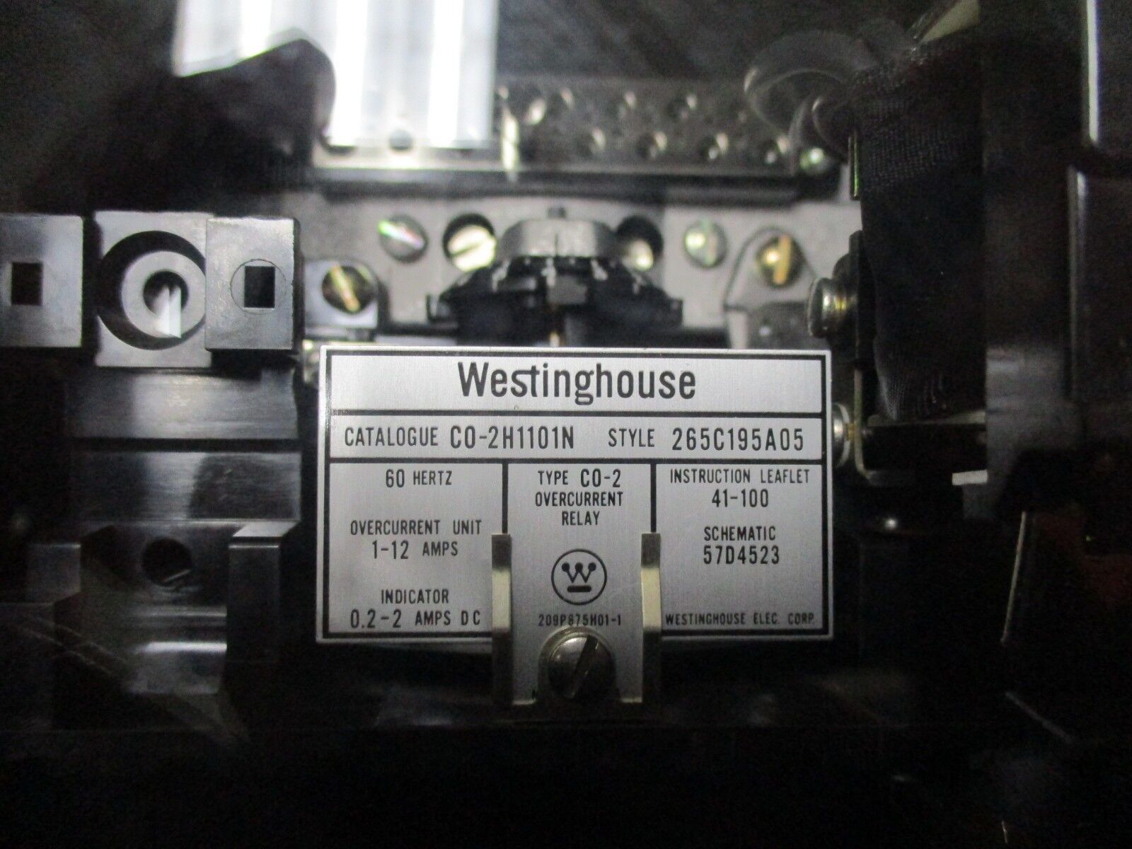 Westinghouse Type C0-2 Overcurrent Relay C0-2H1101N Style: 265C195A05 Used