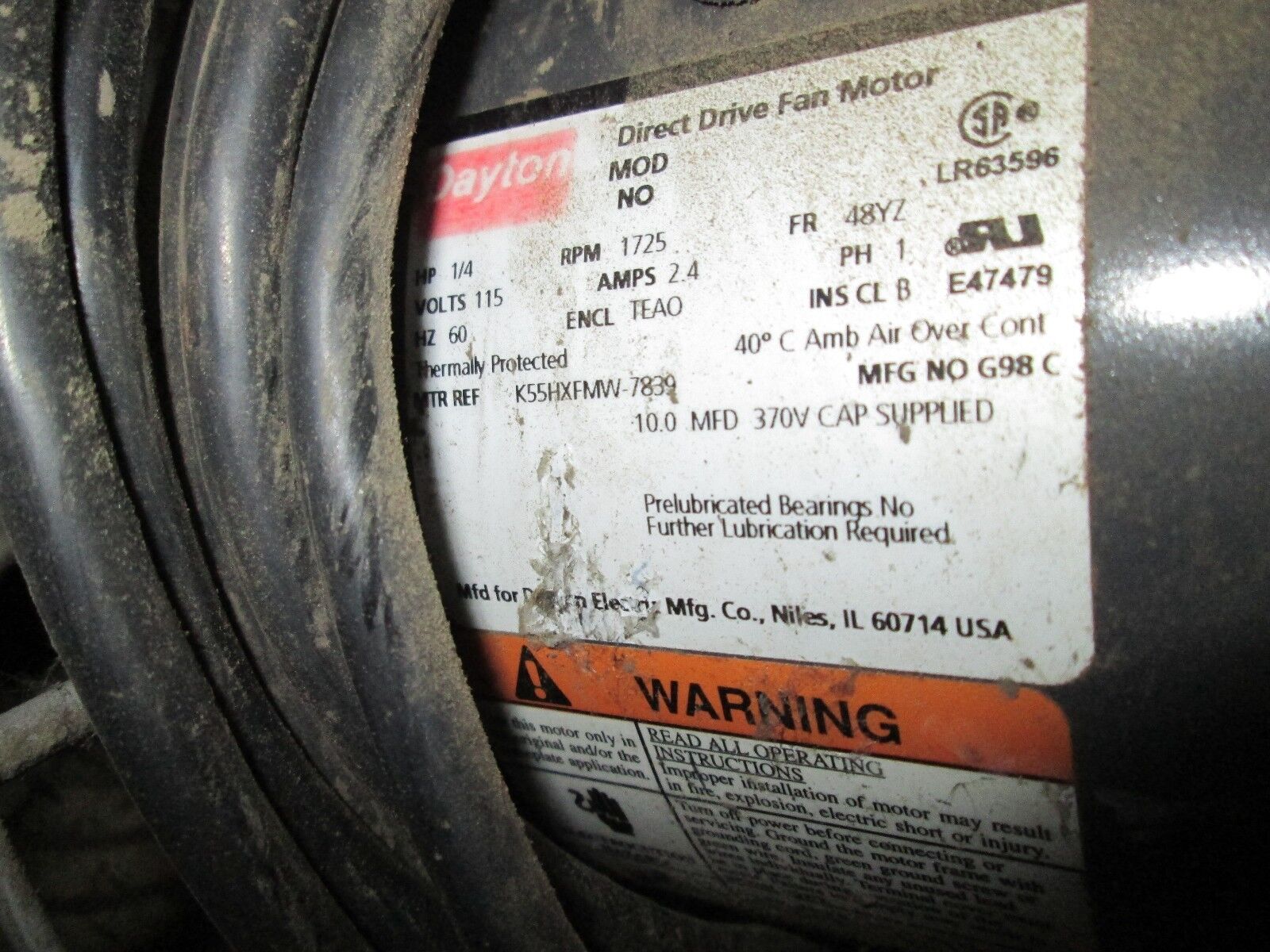 Dayton Exhaust Fan 3C218F 24" Fan 115V 1PH w/ mount LR63596 motor Used