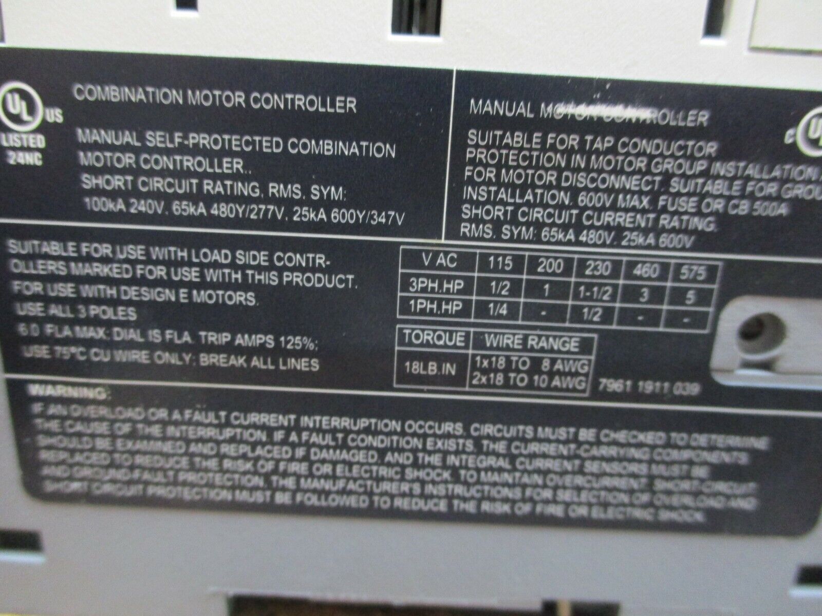 MEC Manual Starter MMS-32H Trip: 4-6A w/ Aux Contact Used