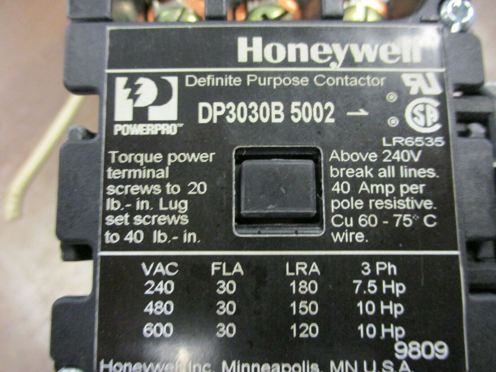 Honeywell/Furnas Starter DP3030B 5002/48DC31AA4 120V Coil 30A 600V Used
