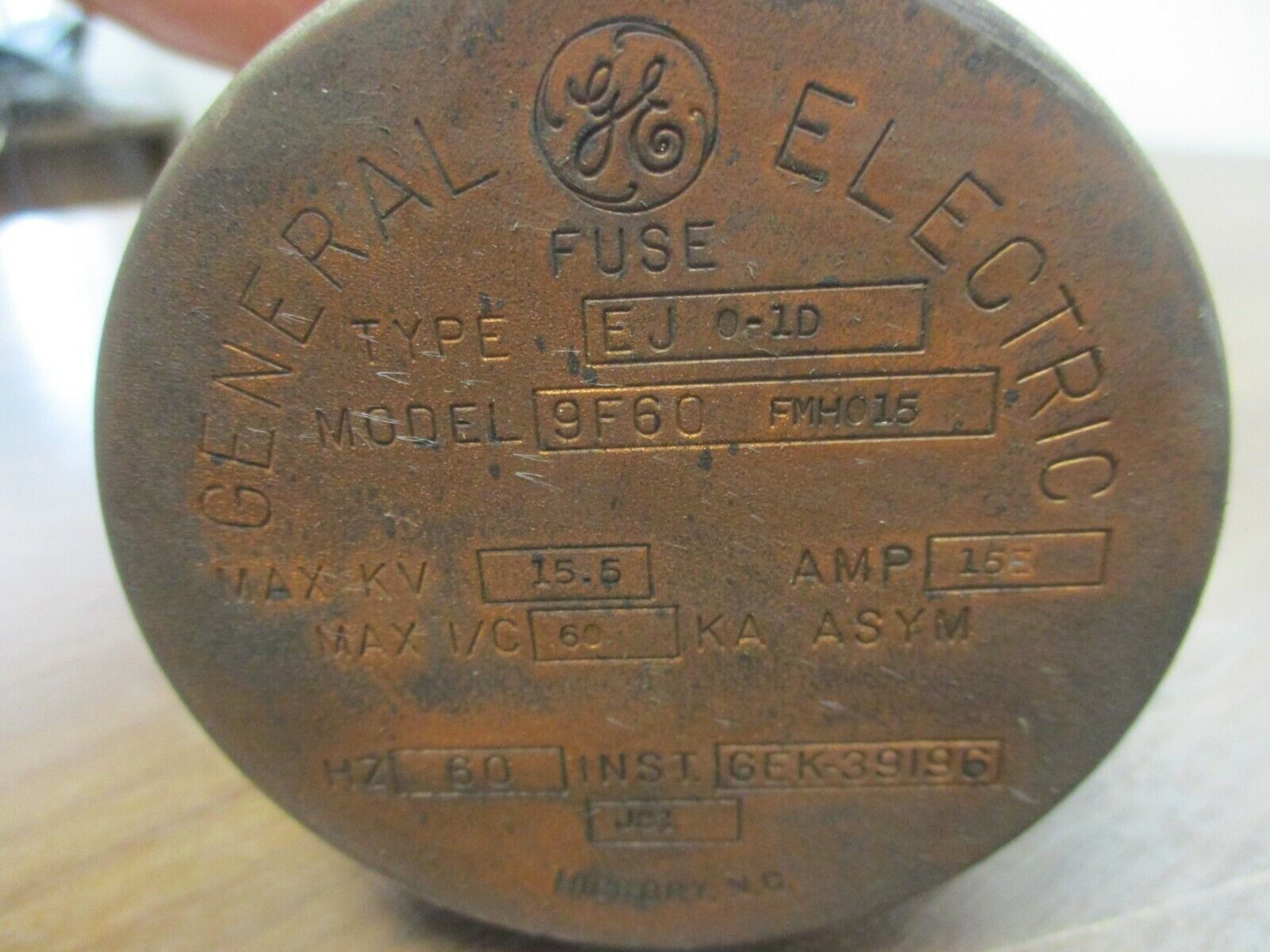 GE Type EJ 0-1D Fuse 9F60 FMH015 15E 15.5kV 60Hz Used