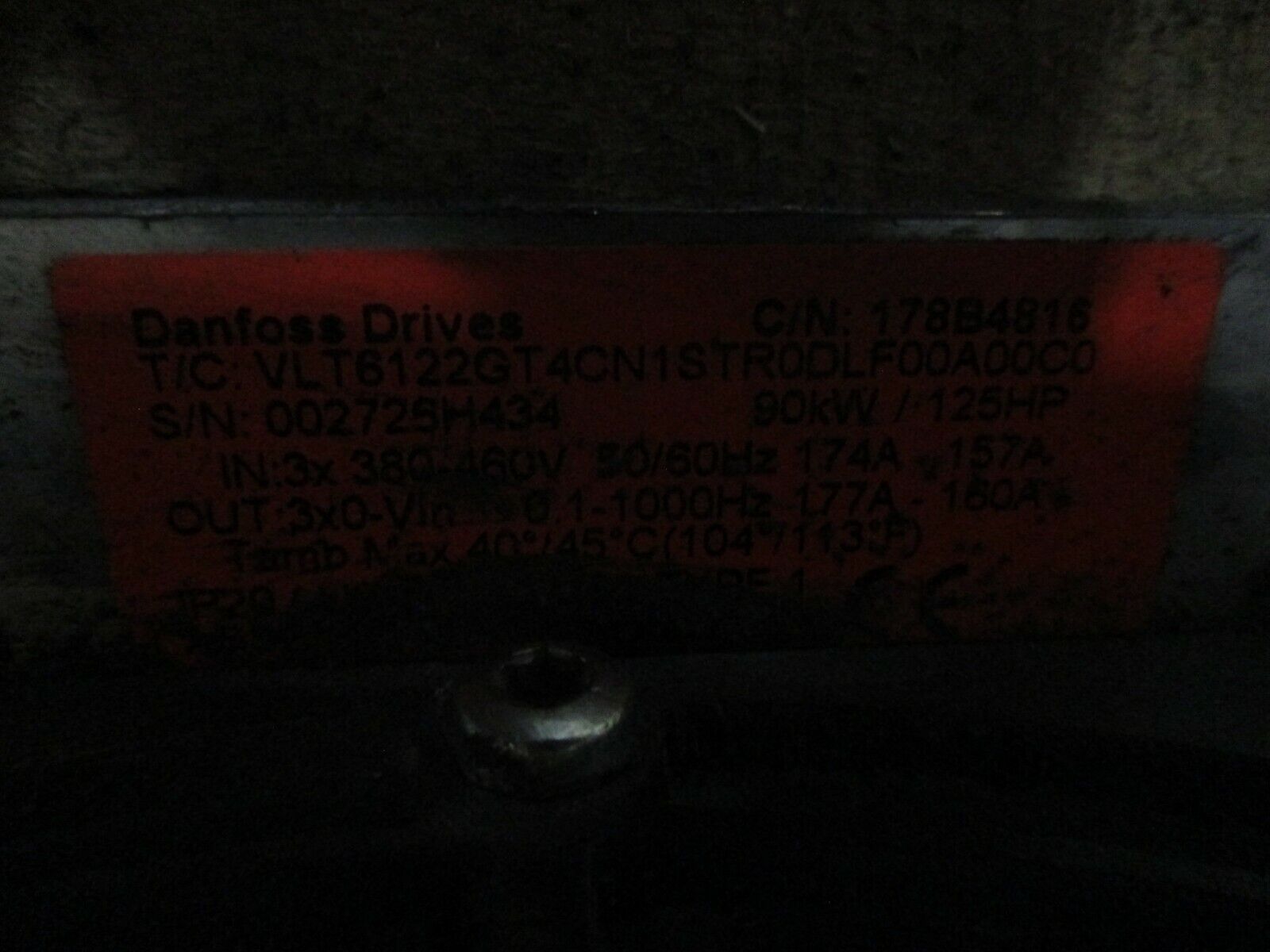 Danfoss VLT 6000 AC Drive 178B4816 125HP 3Ph Input: 380-460V 50/60Hz Used