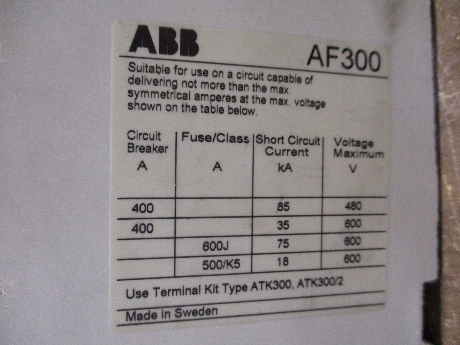 ABB Contactor AF300-30 20-60VDC Coil 400A 600V w/ (1) Aux Contact Used
