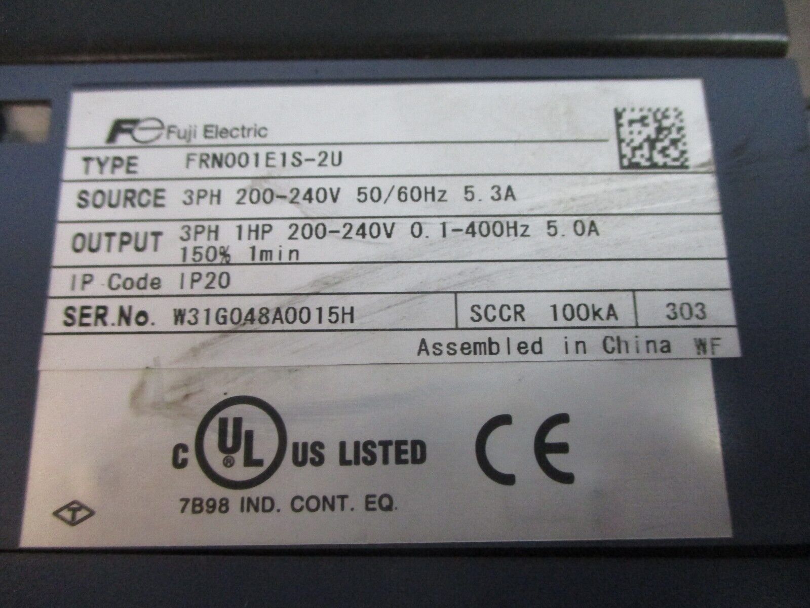 Fuji Electric FRENIC-Multi AC Drive FRN001E1S-2U 1HP 3Ph Used