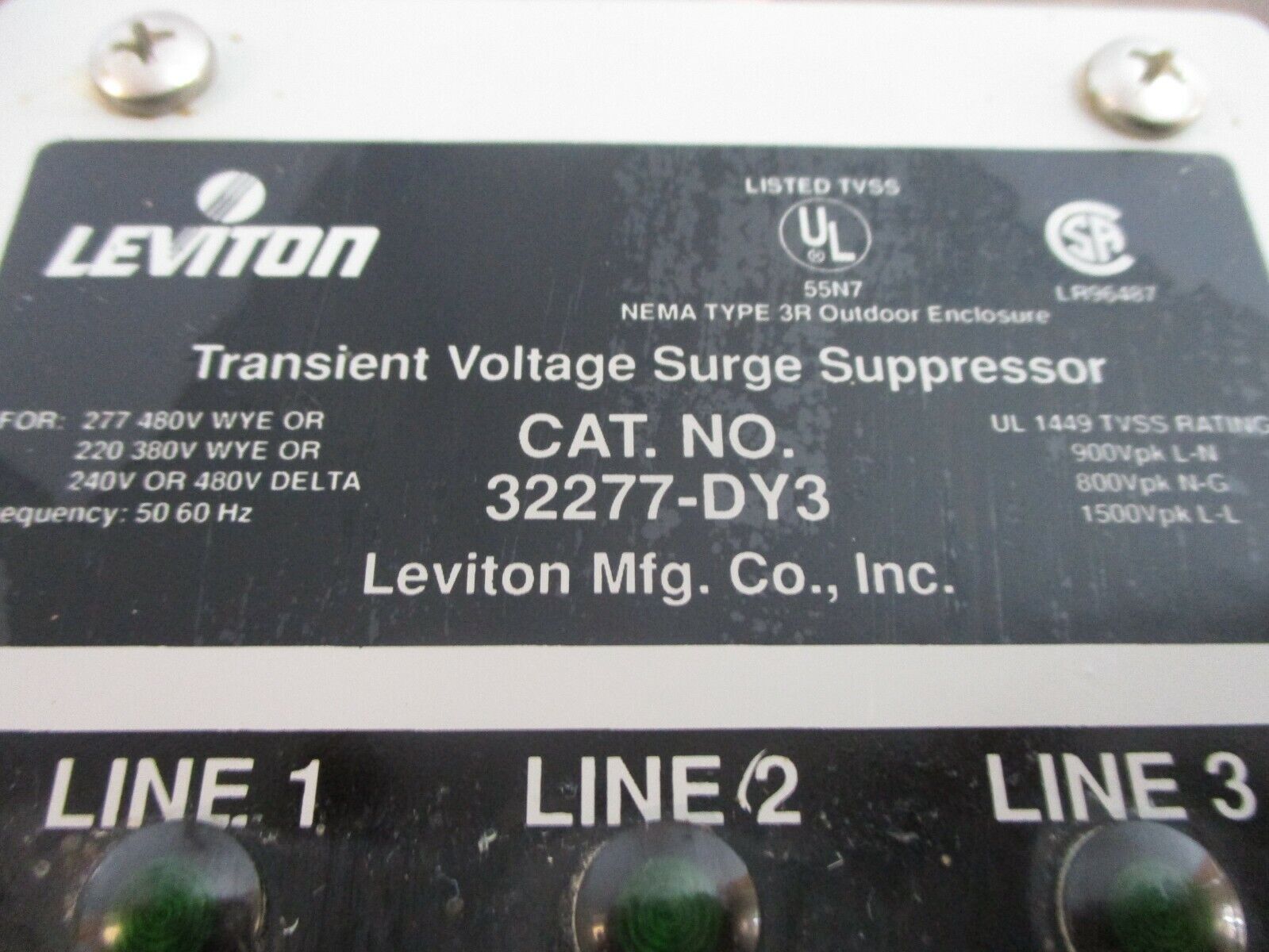 Leviton Surge Suppressor 32277-DY3 277/480VY 240/480V 50-60Hz Used