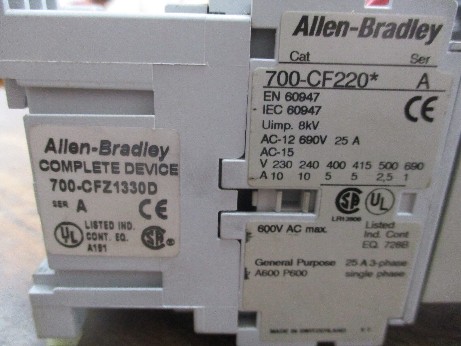 Allen-Bradley Time Delay Relay 700-CFZ1330D 120V Coil 25A 600V Delay:0.3-30s