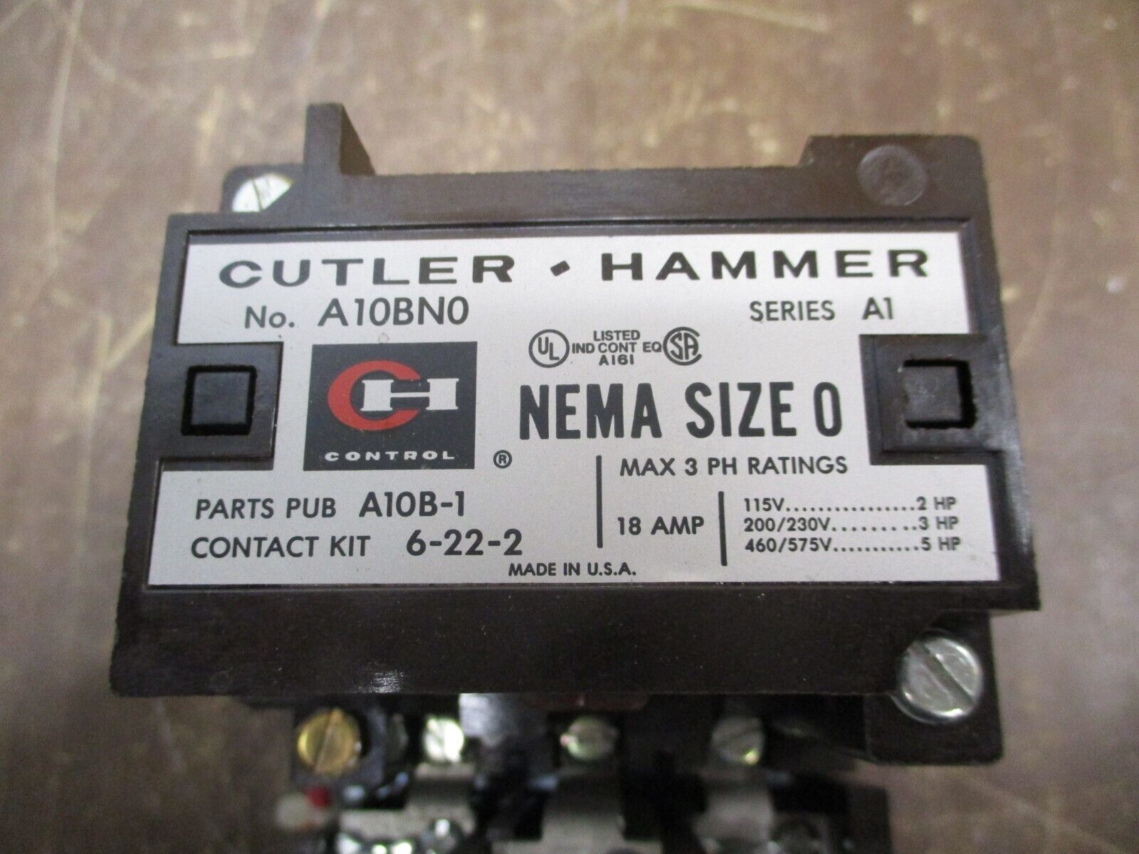 Cutler-Hammer Size 0 Starter A10BN0 Ser. A1 120V Coil 18A Used