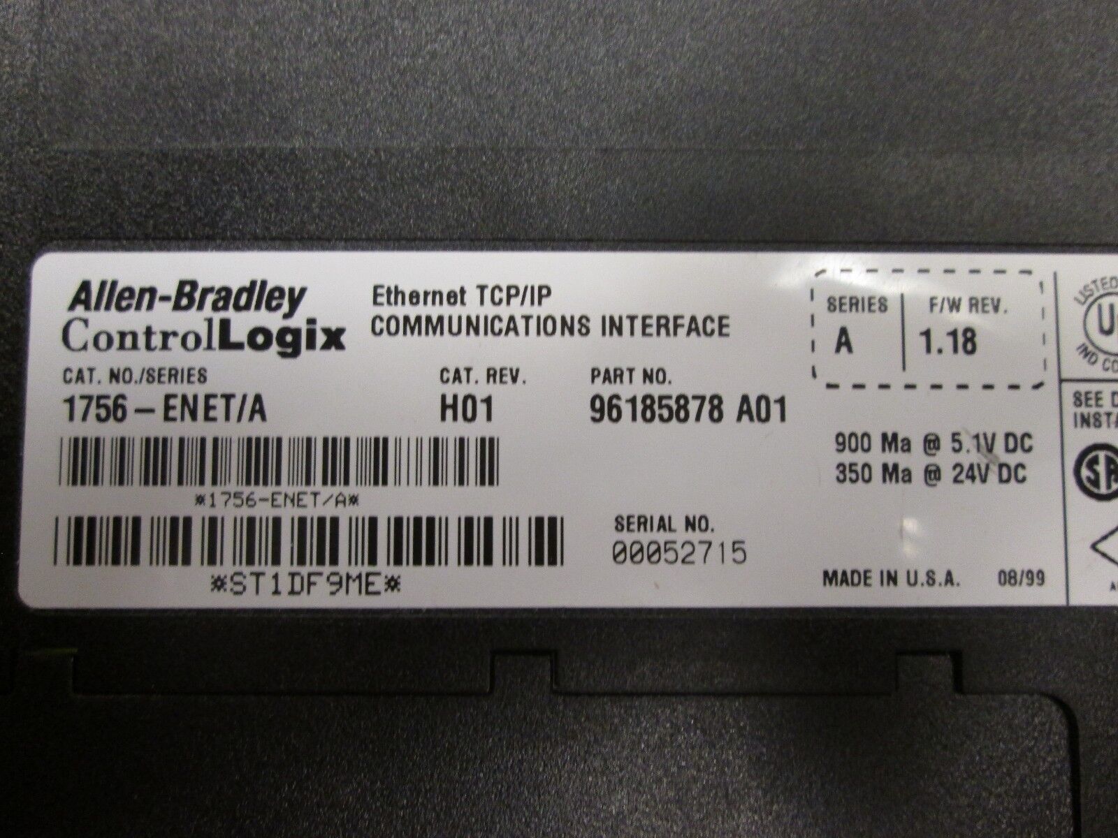 Allen-Bradley ControlLogix Ethernet TCP/IP Comm Interface 1756-ENET/A Used