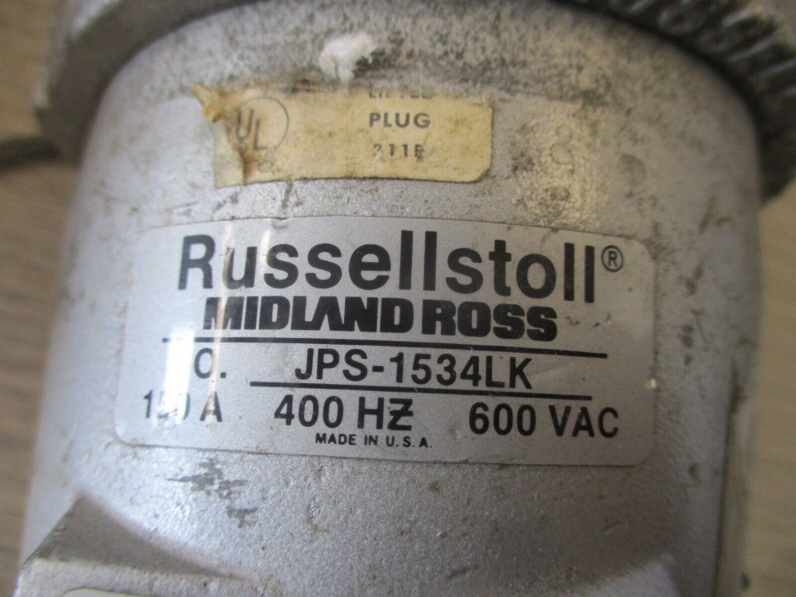Russell Stoll Plug & Connector set JPS-1534LK/JCS-1534LK 150A 600V 400HZ Used.