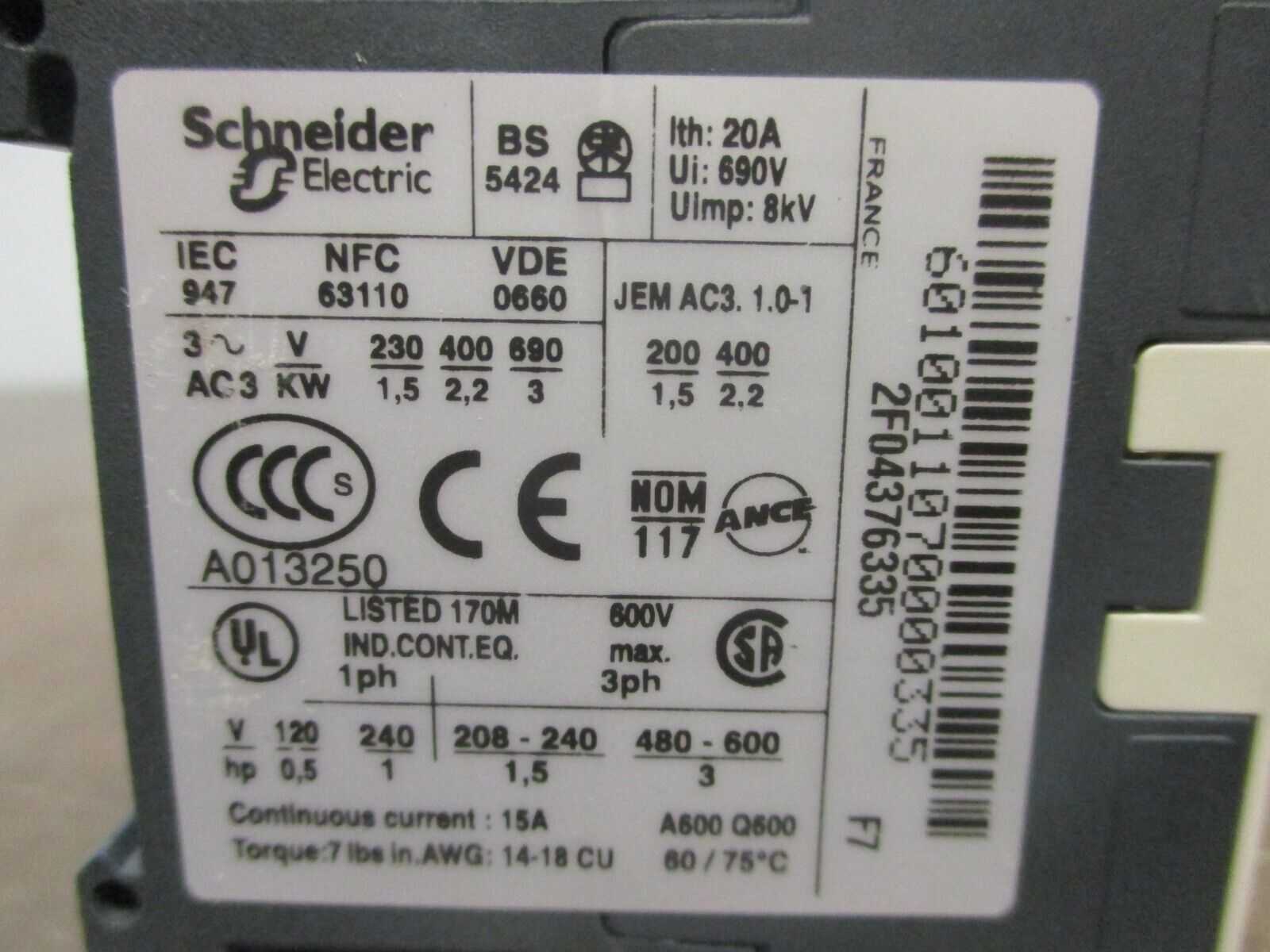 Square D Contactor LC1K06 01F7 110V Coil Used w/ Suppressor Module