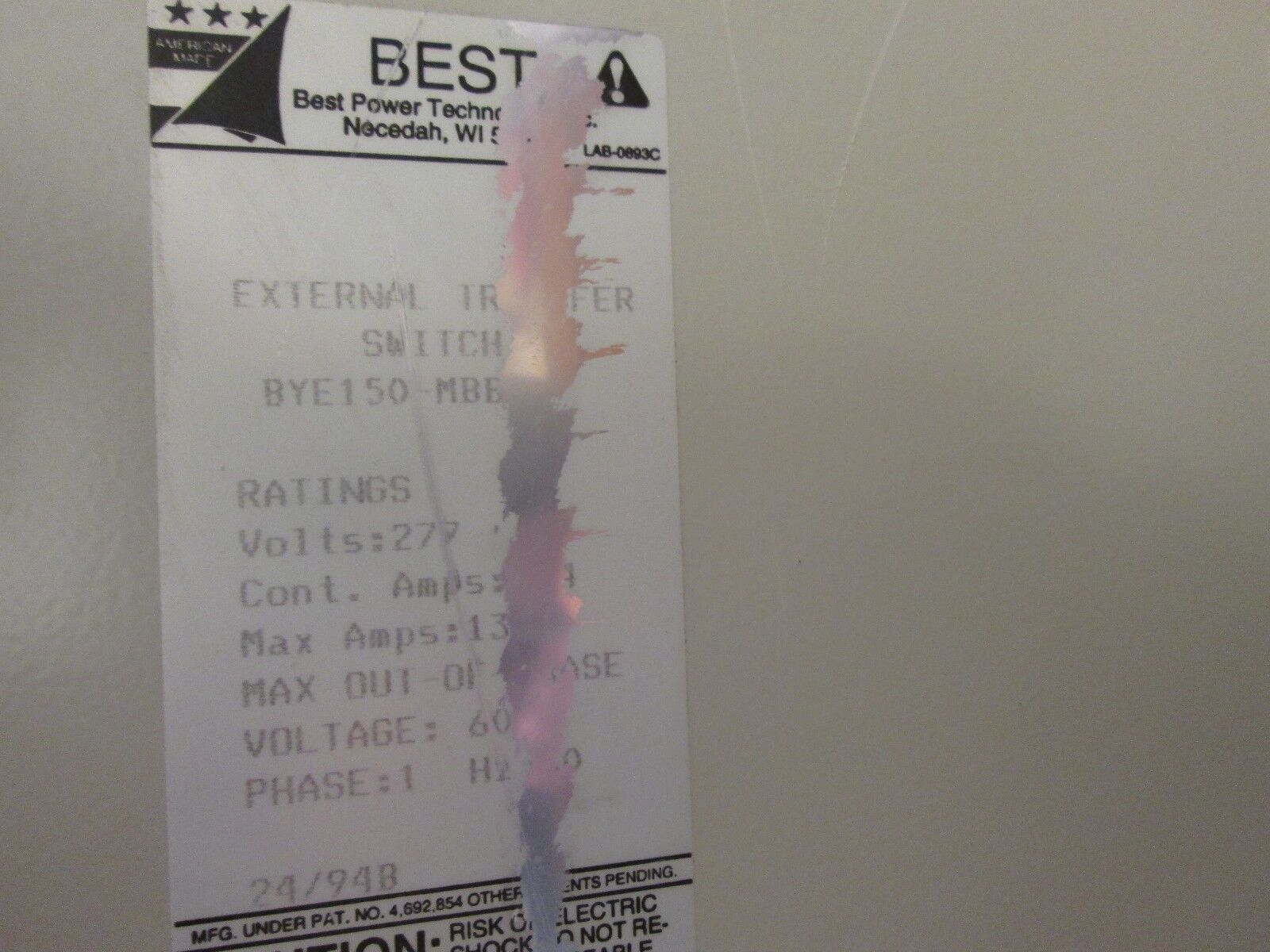 Best External Transfer Switch BYE150-MBB 277V Single Phase Used