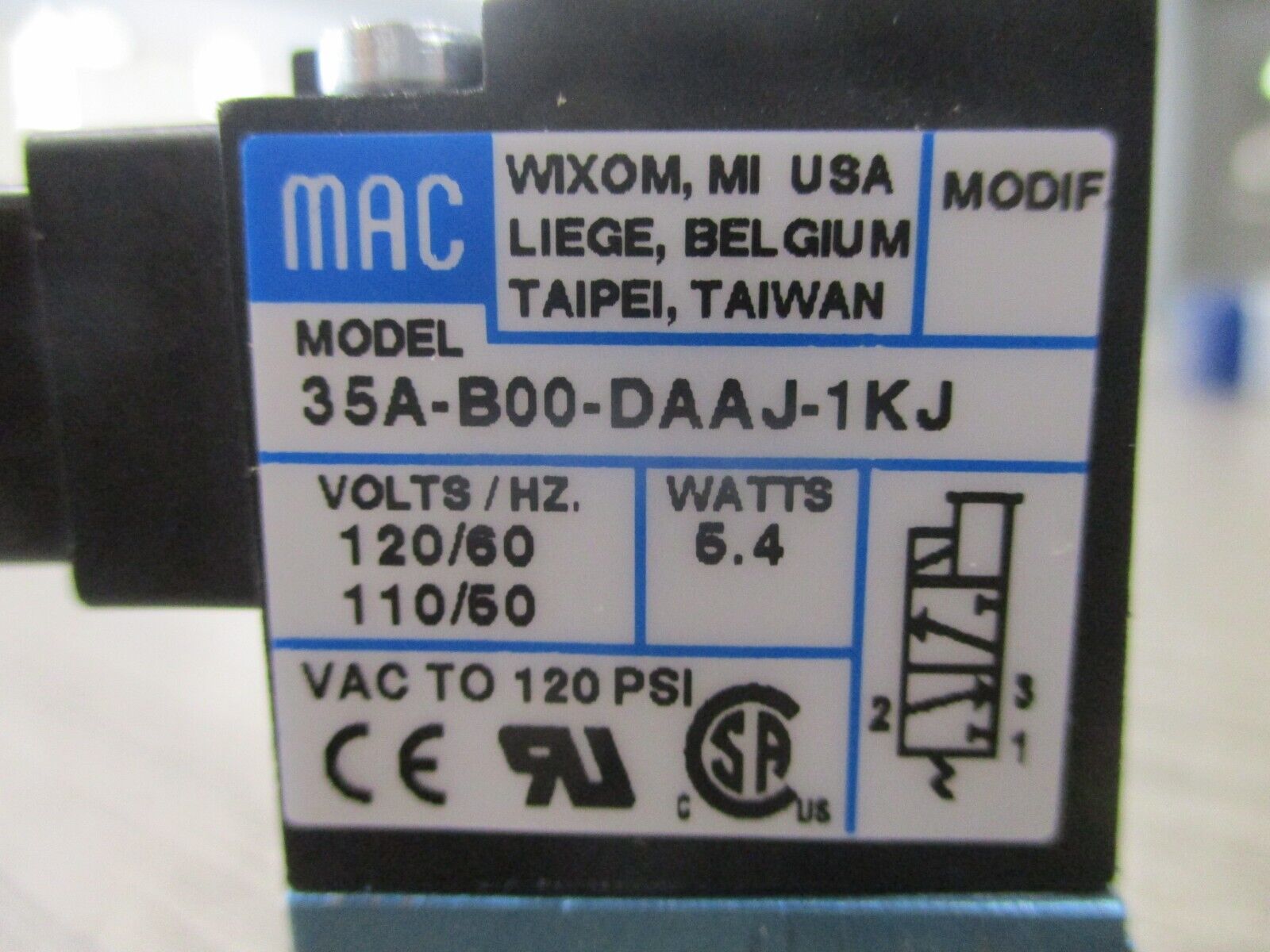 MAC Solenoid Valve 35A-B00-DAAJ-1KJ New Surplus